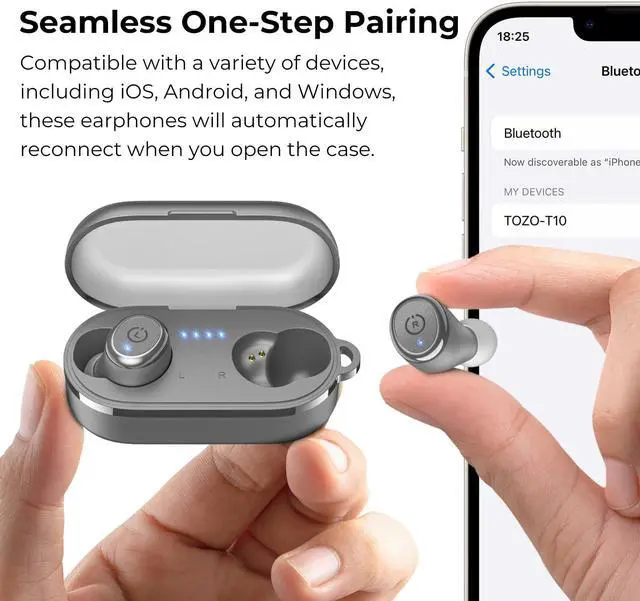 Alt view image 7 of 7 - TOZO T10 Wireless Earbuds Bluetooth 5.3 in-Ear Headphones, Ergonomic Design, App Customize EQ, 55H Playtime, Powerful Sound Headset IPX8 Waterproof, Gray
