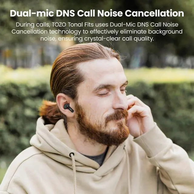Alt view image 3 of 7 - TOZO T21 Bluetooth Wireless Earbuds Semi-in-ear Stereo Headphones Dual Mic Noise Cancelling, 44H Playtime with LED Digital Display Charging Case, Onyx Black