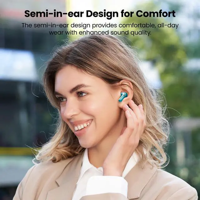 Alt view image 6 of 7 - TOZO T21 Bluetooth 5.3 Wireless Earbuds Semi-in-ear Headphones Dual Mic Noise Cancelling, 44H Playtime with LED Digital Display Charging Case, Dark Cyan
