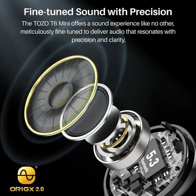 Alt view image 4 of 7 - TOZO T6 New Upgraded 2024 Wireless Earbuds IPX8 Waterproof Bluetooth 5.3 in-Ear Headphones 50H Playtime with Wireless Charging Case, APP EQ Customisable, Gloss Black