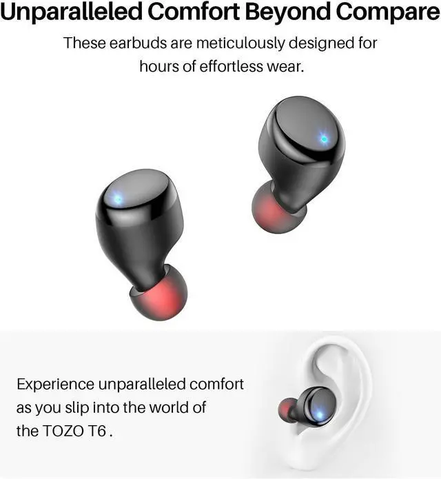 Alt view image 2 of 7 - TOZO T6 New Upgraded 2024 Wireless Earbuds IPX8 Waterproof Bluetooth 5.3 in-Ear Headphones 50H Playtime with Wireless Charging Case, APP EQ Customisable, Gloss Black