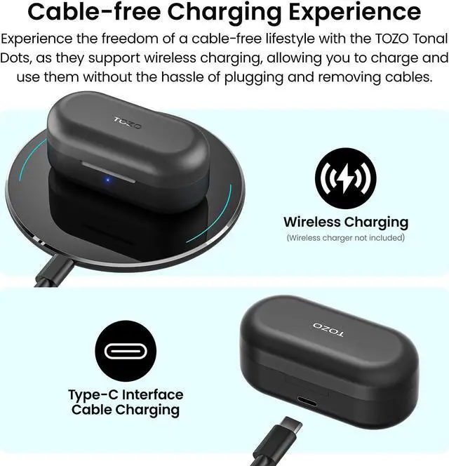 Alt view image 5 of 7 - TOZO Tonal Dots Wireless Earbuds Built-in Mic ENC Noise Cancelling Headphones, Bluetooth 5.3 In-Ear Headset with LED Digital Display Charging Case, App Customization, Ink Black