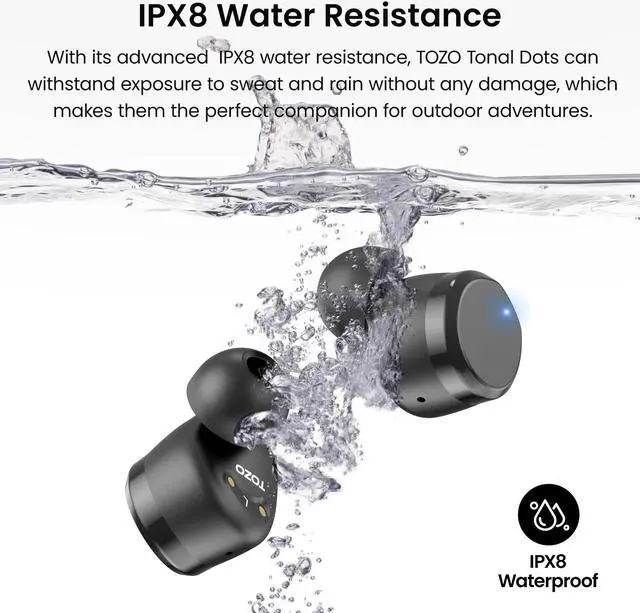 Alt view image 7 of 7 - TOZO Tonal Dots Wireless Earbuds Built-in Mic ENC Noise Cancelling Headphones, Bluetooth 5.3 In-Ear Headset with LED Digital Display Charging Case, App Customization, Ink Black