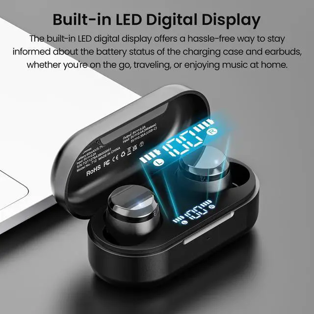 Alt view image 2 of 7 - TOZO Tonal Dots Wireless Earbuds Built-in Mic ENC Noise Cancelling Headphones, Bluetooth 5.3 In-Ear Headset with LED Digital Display Charging Case, App Customization, Ink Black