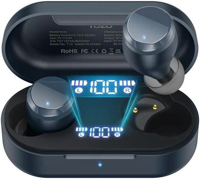 Main image of TOZO Tonal Dots Wireless Earbuds ENC Noise Cancelling Headphones Waterproof IPX8, Bluetooth 5.3 In-Ear Headset with LED Digital Display Charging Case, App Customization, Navy Blue