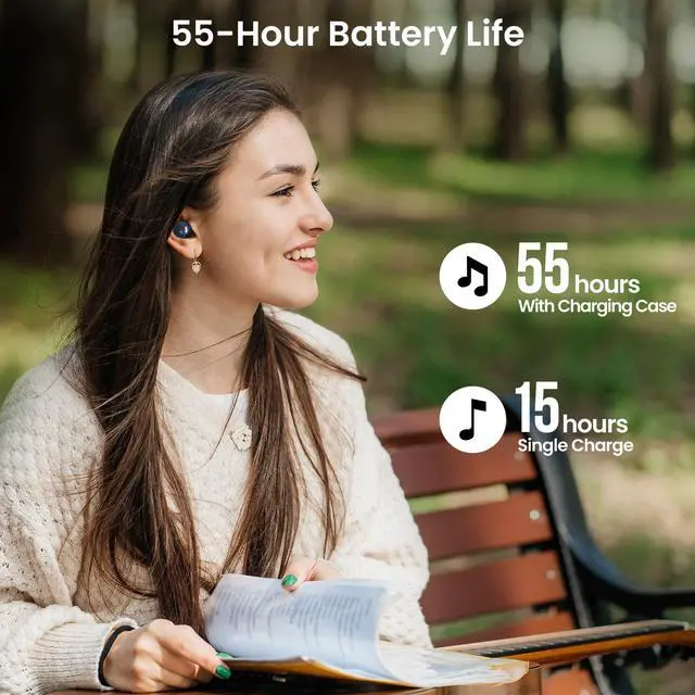 Alt view image 4 of 7 - TOZO Tonal Dots Wireless Earbuds ENC Noise Cancelling Headphones Waterproof IPX8, Bluetooth 5.3 In-Ear Headset with LED Digital Display Charging Case, App Customization, Navy Blue
