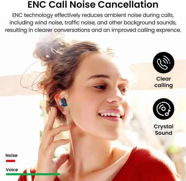 Alt view image 3 of 7 - TOZO Tonal Dots Wireless Earbuds ENC Noise Cancelling Headphones Waterproof IPX8, Bluetooth 5.3 In-Ear Headset with LED Digital Display Charging Case, App Customization, Navy Blue
