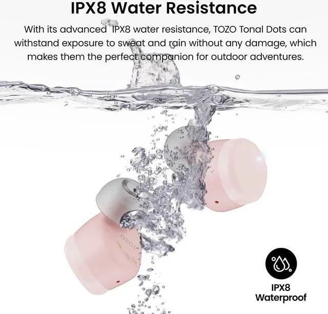 Alt view image 7 of 7 - TOZO Tonal Dots Wireless Earbuds ENC Noise Cancelling Headphones Waterproof IPX8, Bluetooth 5.3 In-Ear Headset with LED Digital Display Charging Case, App Customization, Light Pink