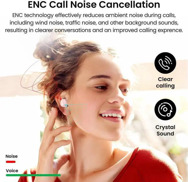 Alt view image 2 of 7 - TOZO Tonal Dots Wireless Earbuds ENC Noise Cancelling Headphones Waterproof IPX8, Bluetooth 5.3 In-Ear Headset with LED Digital Display Charging Case, App Customization, Light Pink