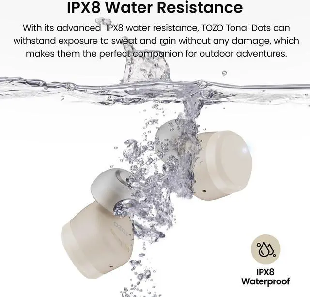 Alt view image 7 of 7 - TOZO Tonal Dots Wireless Earbuds ENC Noise Cancelling Headphones Waterproof IPX8, Bluetooth 5.3 In-Ear Headset with LED Digital Display Charging Case, App Customization, Gold