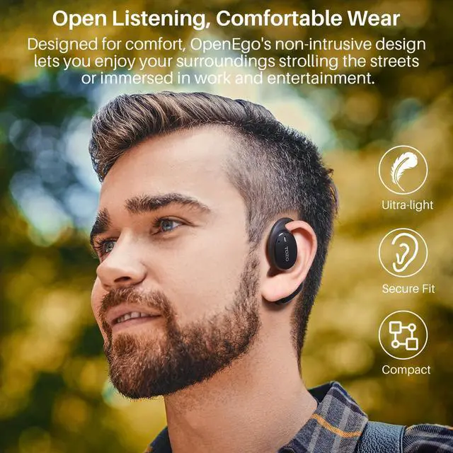 Alt view image 2 of 7 - TOZO OpenEgo Wireless Earbuds Earhook Open Ear Sport Bluetooth 5.3 Headphones with LED Digital Display Charger Case Sweat-Proof, Gloss Black