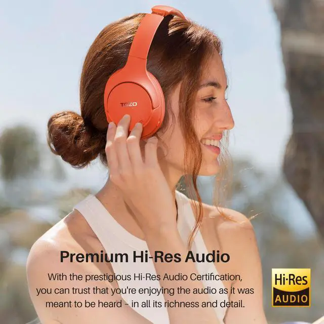 Alt view image 2 of 7 - TOZO Wireless Over Ear Bluetooth 5.3 Headphones Hybrid Active Noise Cancelling Headphones 60H Playtime, Hi-Res Audio for Home Office Travel, Orange Red
