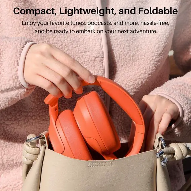 Alt view image 7 of 7 - TOZO Wireless Over Ear Bluetooth 5.3 Headphones Hybrid Active Noise Cancelling Headphones 60H Playtime, Hi-Res Audio for Home Office Travel, Orange Red