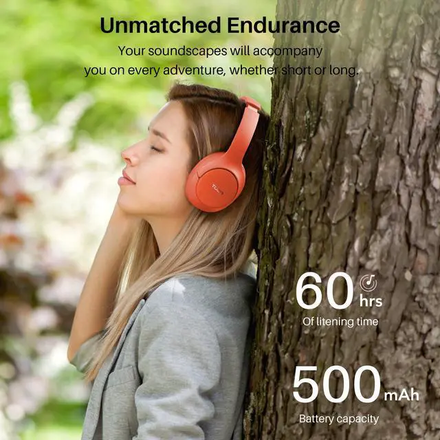 Alt view image 3 of 7 - TOZO Wireless Over Ear Bluetooth 5.3 Headphones Hybrid Active Noise Cancelling Headphones 60H Playtime, Hi-Res Audio for Home Office Travel, Orange Red