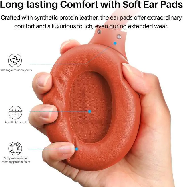 Alt view image 5 of 7 - TOZO Wireless Over Ear Bluetooth 5.3 Headphones Hybrid Active Noise Cancelling Headphones 60H Playtime, Hi-Res Audio for Home Office Travel, Orange Red