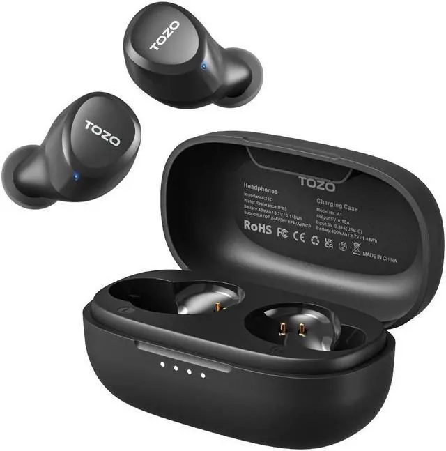 Main image of TOZO A1 Wireless Earbuds Bluetooth 5.3 in Ear Headphones Built-in Microphone, Immersive Premium Sound 24 Hours Playtime with USB-C Charging Case, Black