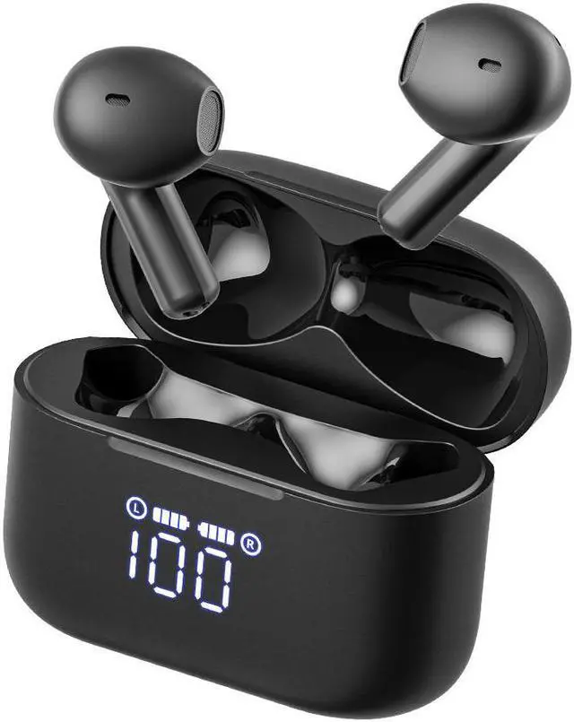 Main image of TOZO T21 Bluetooth Wireless Earbuds Semi-in-ear Stereo Headphones Dual Mic Noise Cancelling, 44H Playtime with LED Digital Display Charging Case, Onyx Black