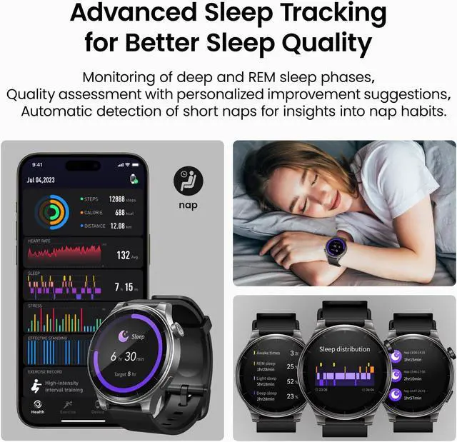 Alt view image 6 of 7 - 1.43 AMOLED Touch Screen Smart Watch Answer/Make Calls, 100+ Sport Modes Fitness Watch for Men Women, IP68 Waterproof Smartwatch