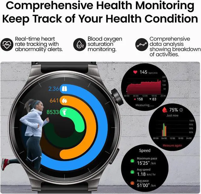 Alt view image 5 of 7 - 1.43 AMOLED Touch Screen Smart Watch Answer/Make Calls, 100+ Sport Modes Fitness Watch for Men Women, IP68 Waterproof Smartwatch