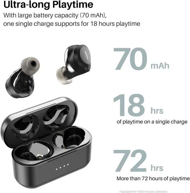 Alt view image 6 of 7 - TOZO NC7 Hybrid Active Noise Cancelling Wireless Earbuds, ANC, in-Ear Detection Headphones IPX6 Waterproof Bluetooth Stereo Earphones, Immersive Sound Premium Deep Bass Headset, Black
