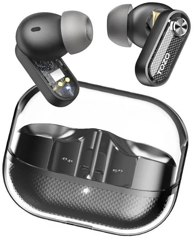 Main image of TOZO Crystal Pods Wireless Earbuds Hybrid Active Noise Cancelling Bluetooth 5.4 Headphones, 4 Mics Smart ENC AI Calls Earphones, Black