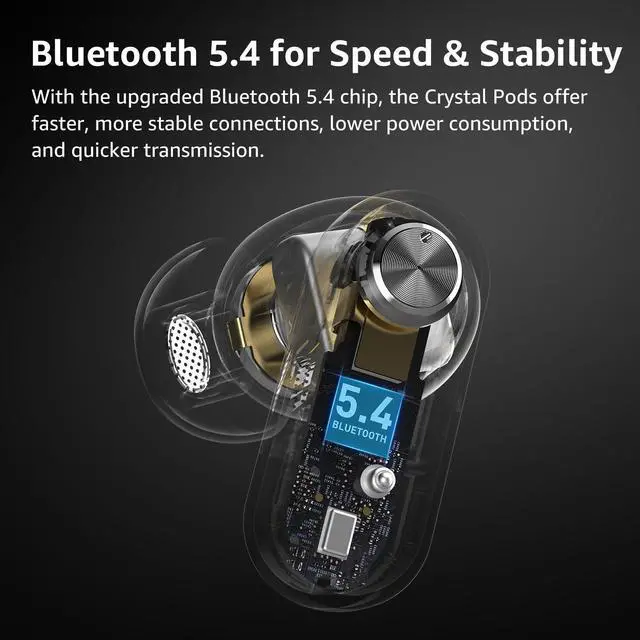 Alt view image 5 of 7 - TOZO Crystal Pods Wireless Earbuds Hybrid Active Noise Cancelling Bluetooth 5.4 Headphones, 4 Mics Smart ENC AI Calls Earphones, Black