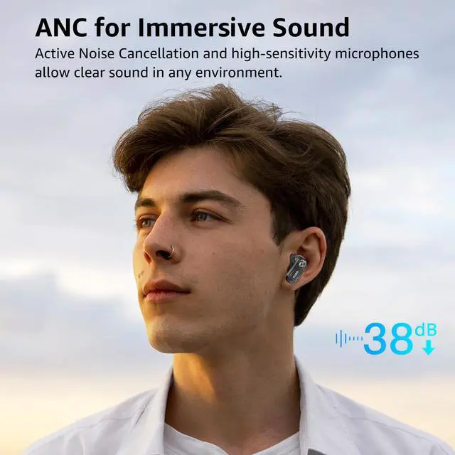 Alt view image 3 of 7 - TOZO Crystal Pods Wireless Earbuds Hybrid Active Noise Cancelling Bluetooth 5.4 Headphones, 4 Mics Smart ENC AI Calls Earphones, Black