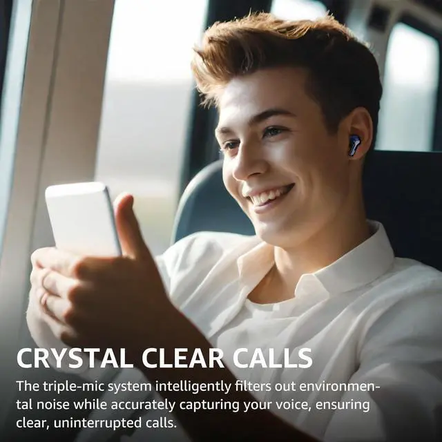 Alt view image 5 of 7 - TOZO NC3 Wireless Earbuds 6 Mics AI Clear Call, Hybrid Active Noise Cancelling Bluetooth Headphones IPX8 Waterproof, 55H Playtime with LED Display Charger Case, Blue