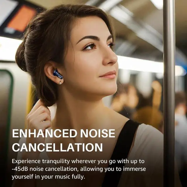 Alt view image 6 of 7 - TOZO NC3 Wireless Earbuds 6 Mics AI Clear Call, Hybrid Active Noise Cancelling Bluetooth Headphones IPX8 Waterproof, 55H Playtime with LED Display Charger Case, Blue