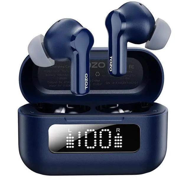 Main image of TOZO NC3 Wireless Earbuds 6 Mics AI Clear Call, Hybrid Active Noise Cancelling Bluetooth Headphones IPX8 Waterproof, 55H Playtime with LED Display Charger Case, Blue