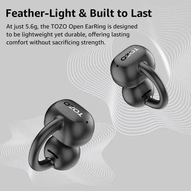Alt view image 3 of 7 - TOZO Open Ear Clip Wireless Earbuds Lightweight Comfort, 40H Play with Smart Digital Display Charger Case, Bluetooth 5.4 Headphones, Black