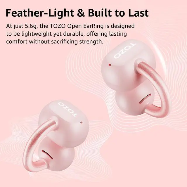 Alt view image 3 of 7 - TOZO Open Ear Clip Wireless Earbuds Lightweight Comfort, 40H Play with Smart Digital Display Charger Case, Bluetooth 5.4 Headphones, Rose