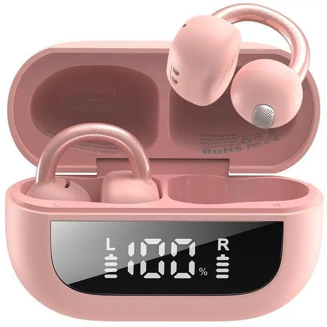 Main image of TOZO Open Ear Clip Wireless Earbuds Lightweight Comfort, 40H Play with Smart Digital Display Charger Case, Bluetooth 5.4 Headphones, Rose
