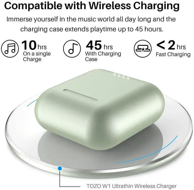 Alt view image 2 of 7 - TOZO T6 Wireless Earbuds Bluetooth 5.3 Built-in Mic Headphones IPX8 Waterproof, Green (Refurbished)