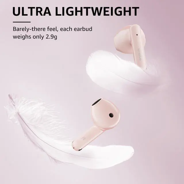 Alt view image 4 of 7 - Anybuds Pink Wireless Earbuds Semi-in-ear, ENC Call Noise Cancellation Headphones Up to 25 Hours Playtime with Charger Case