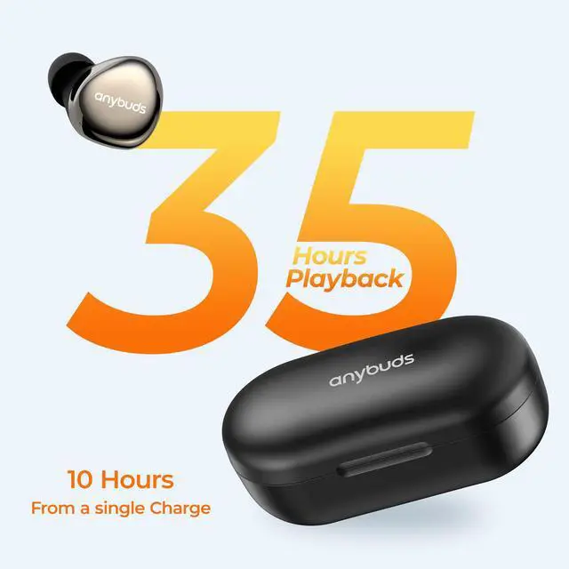 Alt view image 7 of 7 - Anybuds Bluetooth 5.3 Wireless Earbuds, In-Ear CD-Quality Sound Built-in Mic Headphones, LongDistance Connection 35H Playback with Charger Case, Black Gold