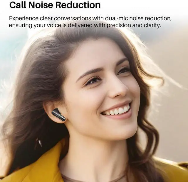 Alt view image 6 of 7 - Anybuds Touch Screen Wireless Earbuds, Active Noise Cancelling Bluetooth 5.3 Headphones, 2 Mics for Clear Calls, 47H Long Playtime with Charger Case, IPX4 Water-Resistant, Black