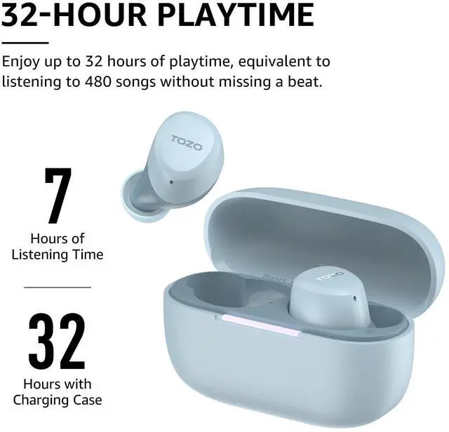 Alt view image 5 of 7 - TOZO A1 Wireless Earbuds Bluetooth 5.3 in Ear Headphones, Support AI Smart APP EQ Setting 32 Hours Playtime with Charging Case, Light Blue