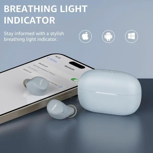Alt view image 4 of 7 - TOZO A1 Wireless Earbuds Bluetooth 5.3 in Ear Headphones, Support AI Smart APP EQ Setting 32 Hours Playtime with Charging Case, Light Blue
