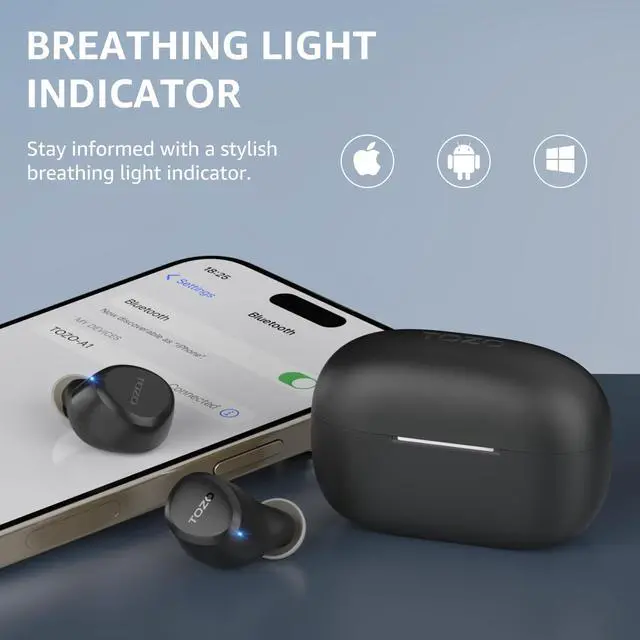 Alt view image 2 of 7 - TOZO A1 Wireless Earbuds in Ear Bluetooth Headphones, Support AI Smart APP EQ Setting, 32 Hours Playtime with Charging Case, Matte Black