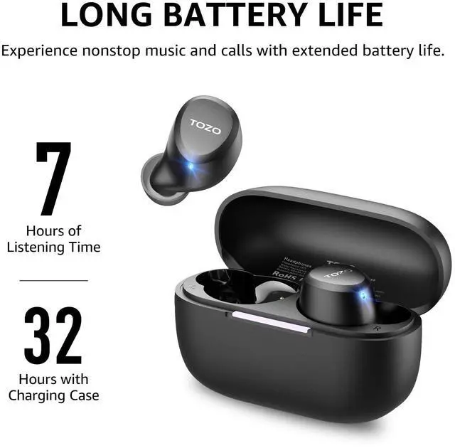 Alt view image 5 of 7 - TOZO A1 Wireless Earbuds in Ear Bluetooth Headphones, Support AI Smart APP EQ Setting, 32 Hours Playtime with Charging Case, Matte Black