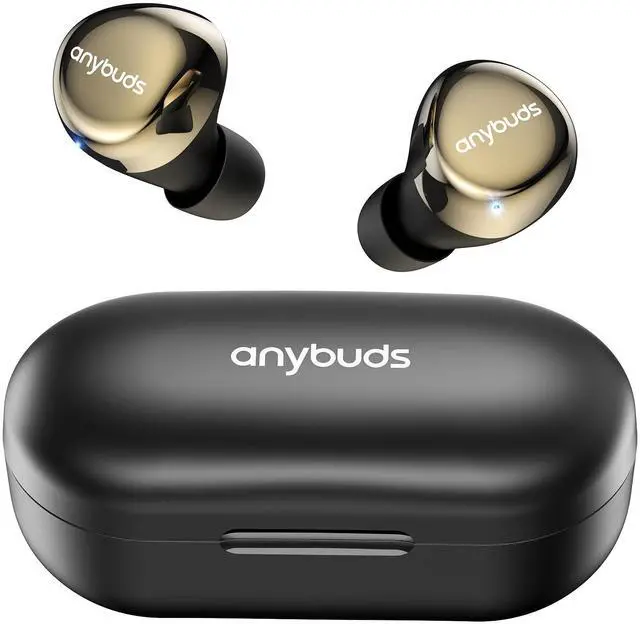Main image of Anybuds Bluetooth 5.3 Wireless Earbuds, In-Ear CD-Quality Sound Built-in Mic Headphones, LongDistance Connection 35H Playback with Charger Case, Black Gold