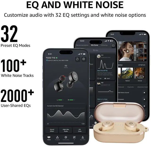 Alt view image 3 of 7 - TOZO T10 Bluetooth 5.3 Wireless Earbuds IPX8 Waterproof Stereo In Ear Headphones Up to 45H Playtime, Khaki (Refurbished)