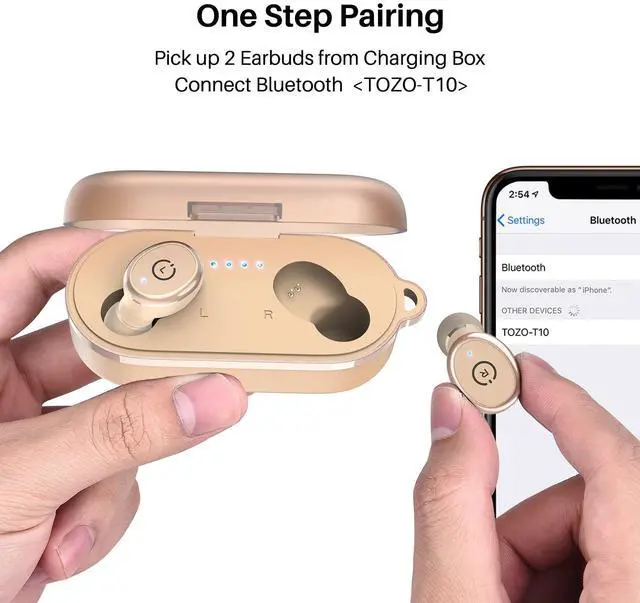 Alt view image 7 of 7 - TOZO T10 Bluetooth 5.3 Wireless Earbuds IPX8 Waterproof Stereo In Ear Headphones Up to 45H Playtime, Khaki (Refurbished)