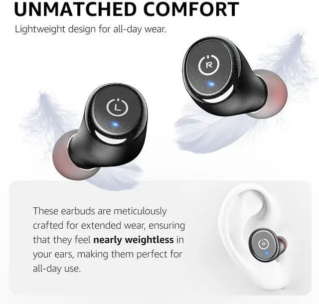 Alt view image 4 of 7 - TOZO T10 Mini Bluetooth 5.3 Wireless Earbuds IPX8 Waterproof Stereo In Ear Headphones Up to 45H Playtime, Matte Black (Refurbished)