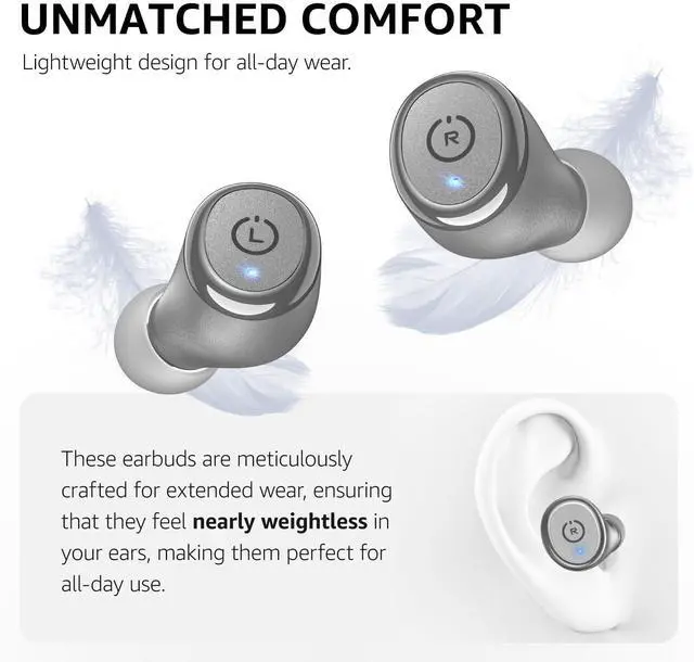 Alt view image 3 of 7 - TOZO T10 Mini Bluetooth 5.3 Wireless Earbuds IPX8 Waterproof Stereo In Ear Headphones Up to 45H Playtime, Matte Gray (Refurbished)