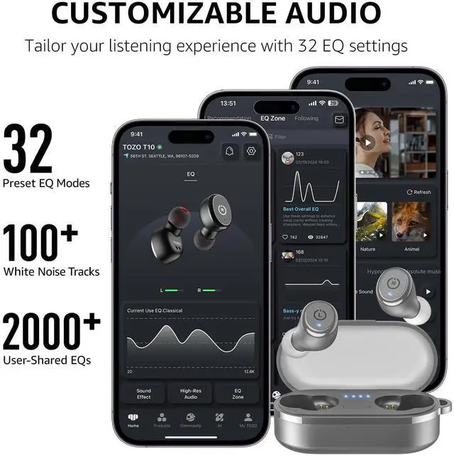 Alt view image 5 of 7 - TOZO T10 Mini Bluetooth 5.3 Wireless Earbuds IPX8 Waterproof Stereo In Ear Headphones Up to 45H Playtime, Matte Gray (Refurbished)