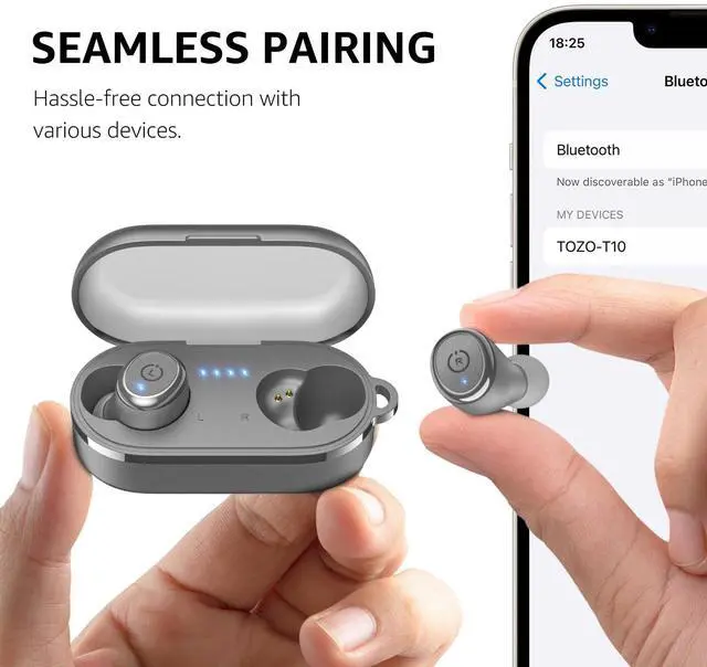 Alt view image 7 of 7 - TOZO T10 Mini Bluetooth 5.3 Wireless Earbuds IPX8 Waterproof Stereo In Ear Headphones Up to 45H Playtime, Matte Gray (Refurbished)