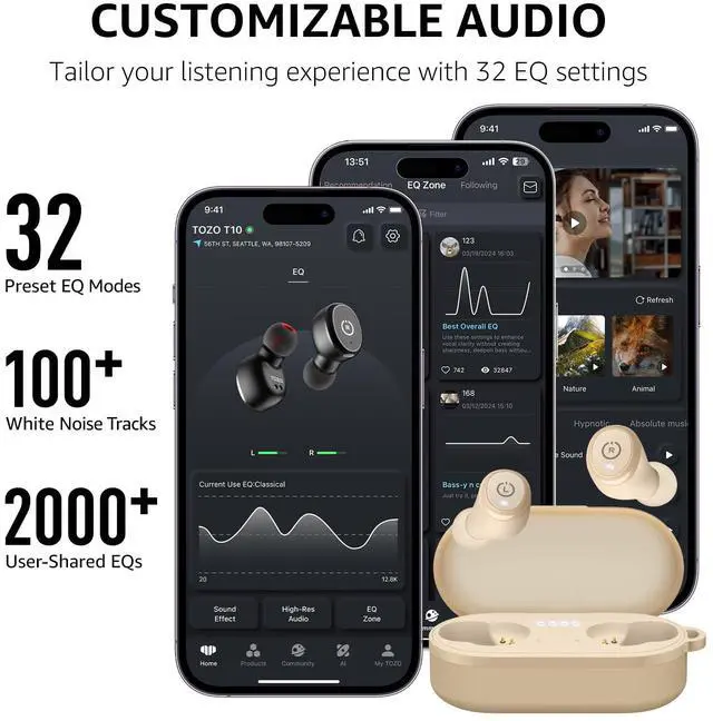 Alt view image 6 of 7 - TOZO T10 Mini Bluetooth 5.3 Wireless Earbuds IPX8 Waterproof Stereo In Ear Headphones Up to 45H Playtime, Matte Khaki (Refurbished)