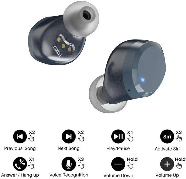 Alt view image 7 of 7 - TOZO T12 Wireless Earbuds ENC Noise Cancellation Bluetooth In-Ear Headphones with LED Digital Display Charger Case, Blue (Refurbished)
